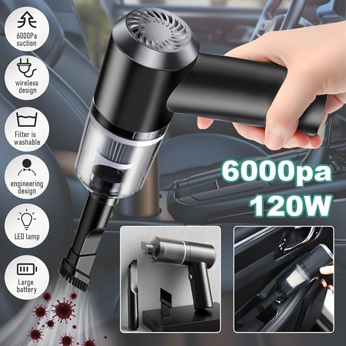 Portable Handheld Vacuum Cleaner – Cordless USB Rechargeable Car Vacuum with Powerful Suction