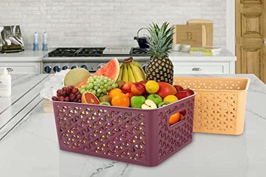 Solitaire Woven Plastic Storage Basket with Lid, Stackable Organizer Box, 24.5 X 19 X 10