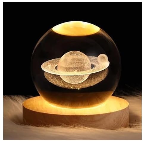 3D Galaxy Crystal Ball Night Lamp, Creative Engraved USB Table LED Wooden Crystal Ball for Home Decoration