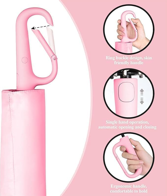 3-Fold Compact Travel Umbrella with Carabiner Handle