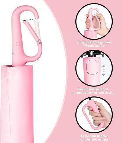 3-Fold Compact Travel Umbrella with Carabiner Handle