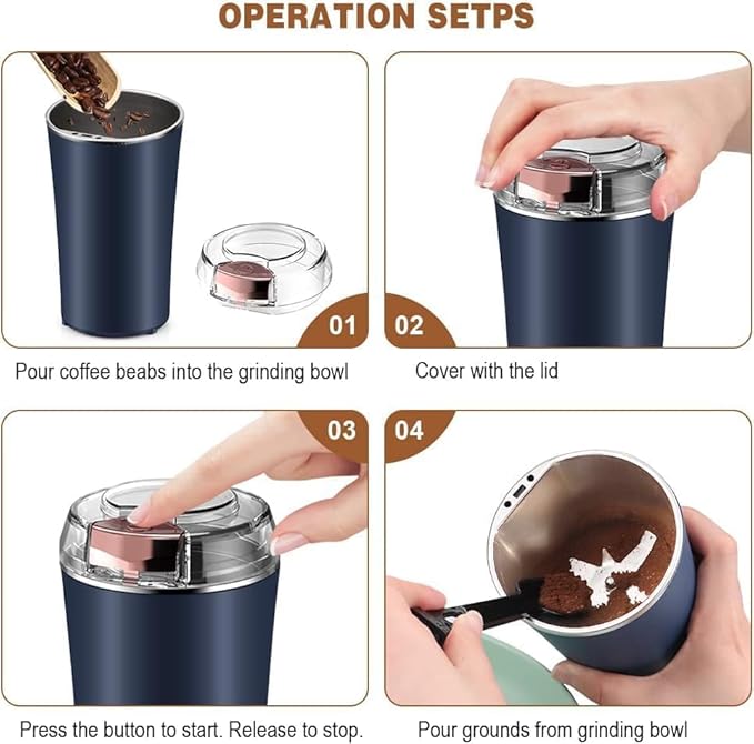 Portable Electric Coffee Grinder, 200 Watts, Blue