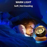 3D Galaxy Crystal Ball Night Lamp, Creative Engraved USB Table LED Wooden Crystal Ball for Home Decoration