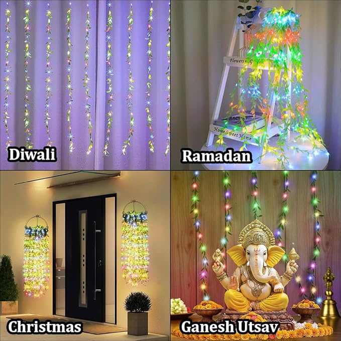 Artificial Leaf Curtain LED String Lights, 200 LEDs, Multicolor