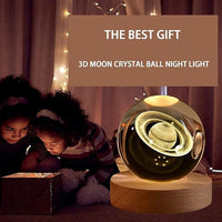 3D Galaxy Crystal Ball Night Lamp, Creative Engraved USB Table LED Wooden Crystal Ball for Home Decoration