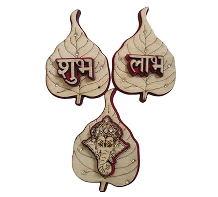 Wooden Shubh Labh Wall Hanging with Ganesh Design