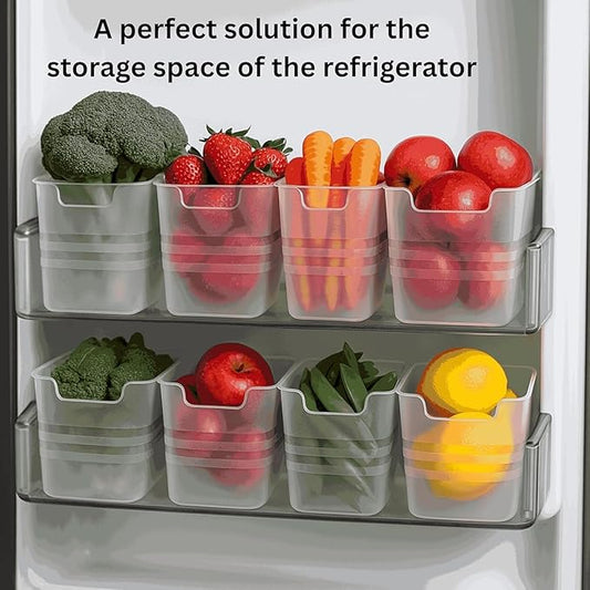 Fridge Storage Containers, Set of 6, 1100ml Each, Square Plastic Organizer Bins with Transparent Side Door, Semi-Airtight, for Fruits and Vegetables