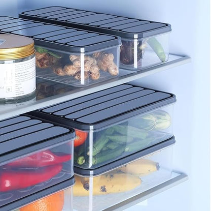 Stackable Fridge Storage Organiser Boxes with Lid, Transparent, BPA-Free, 1200 ML