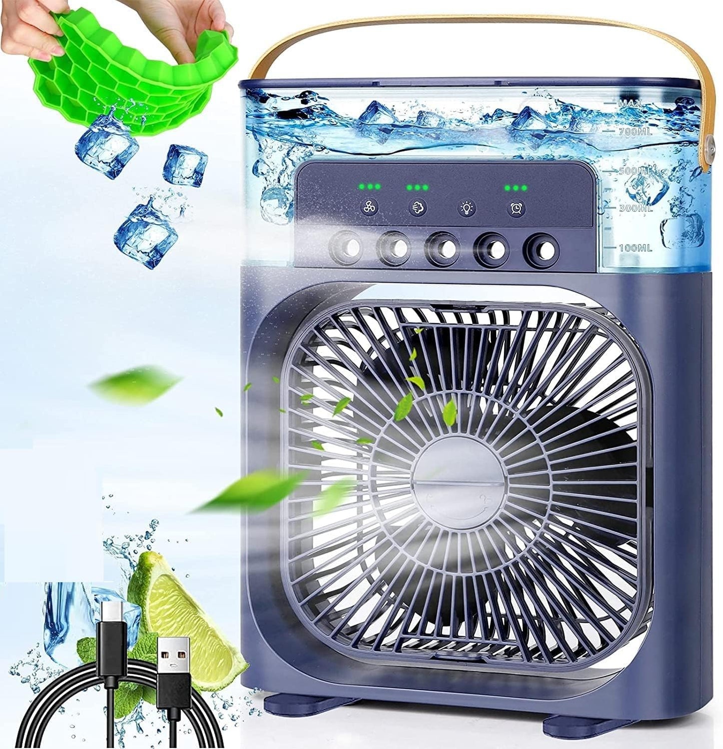 Portable 3-in-1 Water Cooler, Humidifier, and Fan with LED Light and Timer, 10 Watts, 5 Volts
