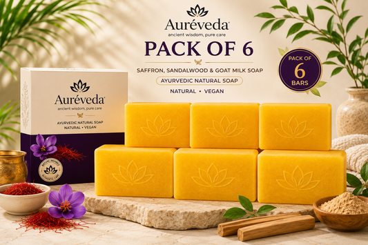 Aurevda Soaps Sandalwood & Saffron Magic Soaps For Reduce Tan (100 Gms Pack Of 6) | Paraben Free | Chandan & Kesar Bath Soap