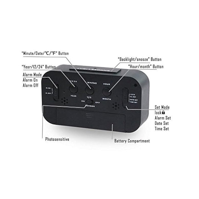 Digital Alarm Clock, Plastic, Black