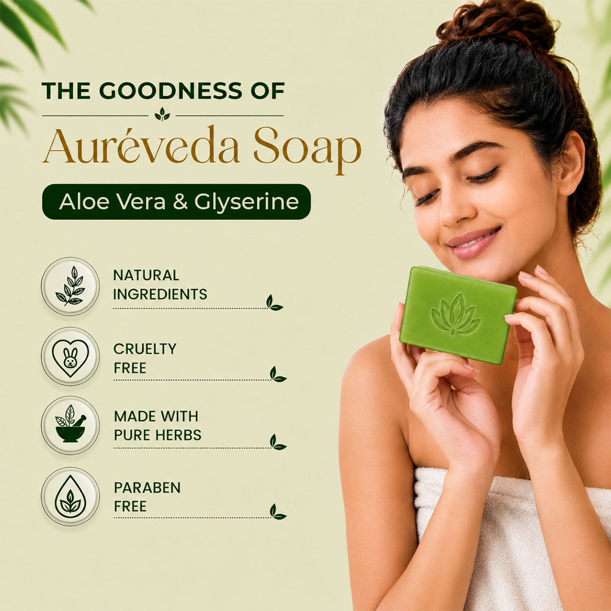 Herbal Bath Bar Soap for Deep Cleansing & Skin Brightening 100g (Aloe Vera & Glycerine, 100g (Pack of 6)