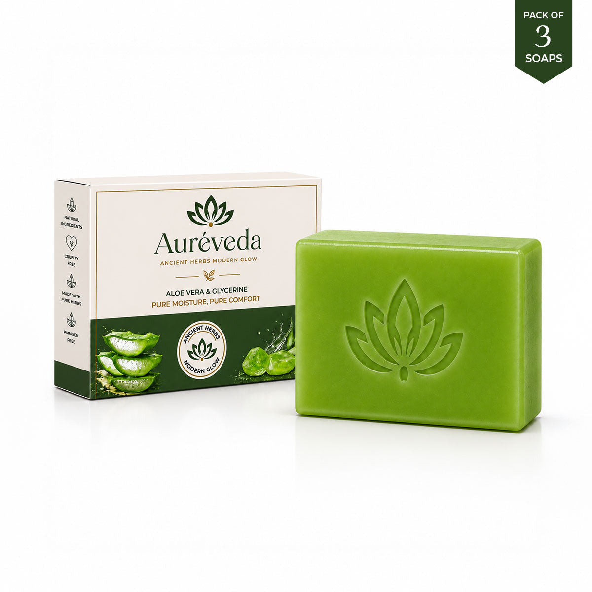 Herbal Bath Bar Soap for Deep Cleansing & Skin Brightening 100g (Aloe Vera & Glycerine, 100g (Pack of 3)