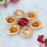 Floating Flowers & Tea Light Candles Holder, Golden, Metal