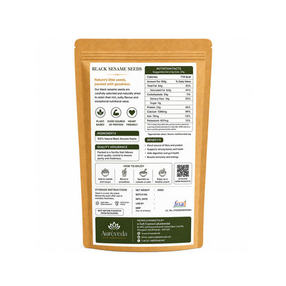 Aureveda Black Sesame Seeds 100% Natural & Premium Quality | Unhulled Til Seeds | Rich in Taste & Aroma | For Cooking, Baking, Salads & Garnishing 200g
