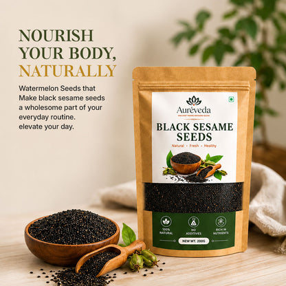 Aureveda Black Sesame Seeds 100% Natural & Premium Quality | Unhulled Til Seeds | Rich in Taste & Aroma | For Cooking, Baking, Salads & Garnishing 200g