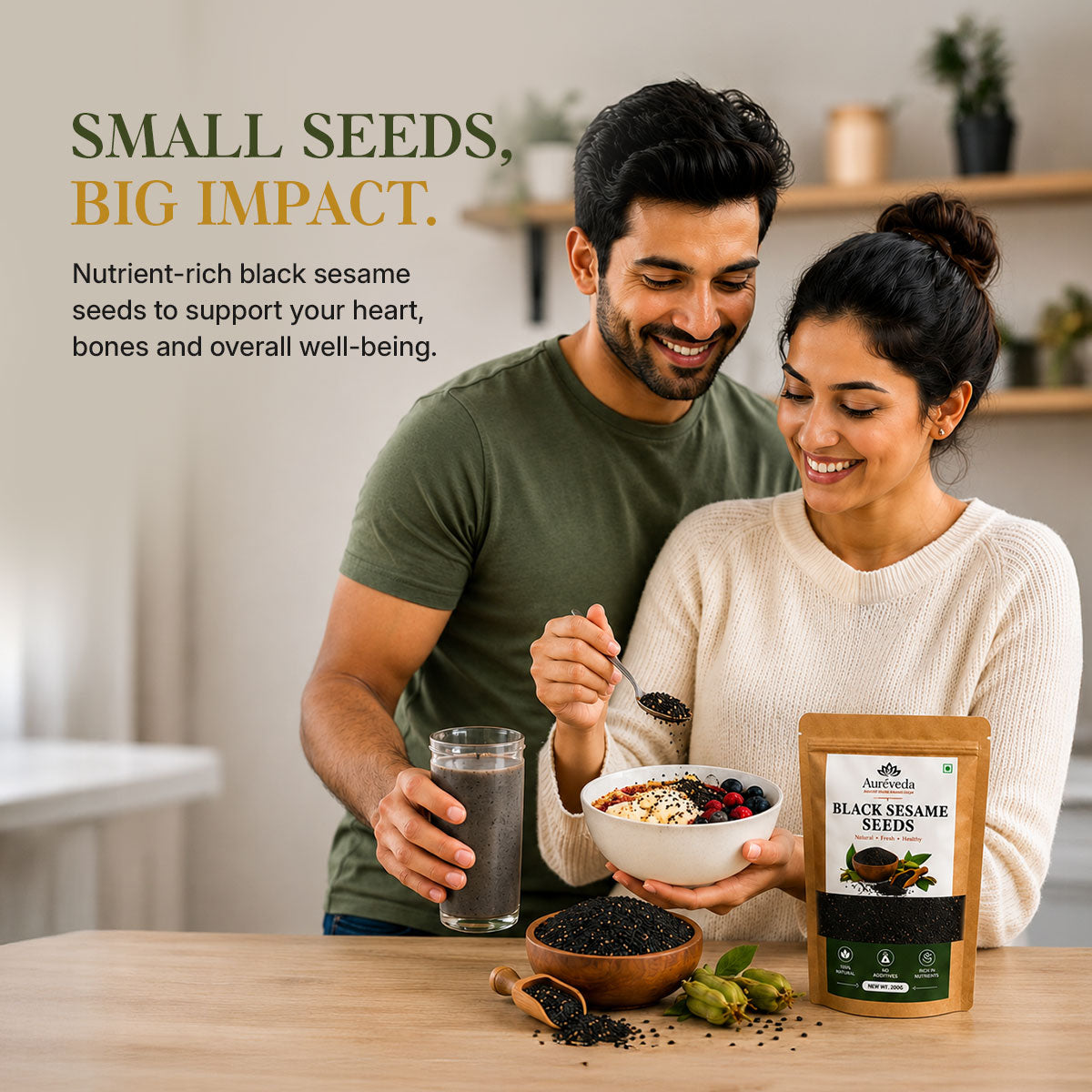 Aureveda Black Sesame Seeds 100% Natural & Premium Quality | Unhulled Til Seeds | Rich in Taste & Aroma | For Cooking, Baking, Salads & Garnishing 200g