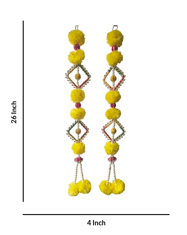 Bright Yellow Pom-Pom Traditional Indian Tassel Ornaments, 26 Inch x 4 Inch