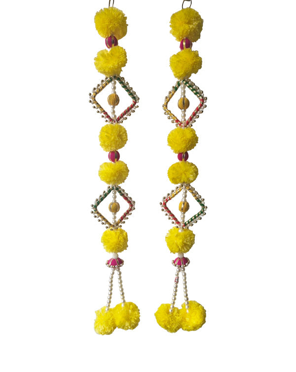 Bright Yellow Pom-Pom Traditional Indian Tassel Ornaments, 26 Inch x 4 Inch