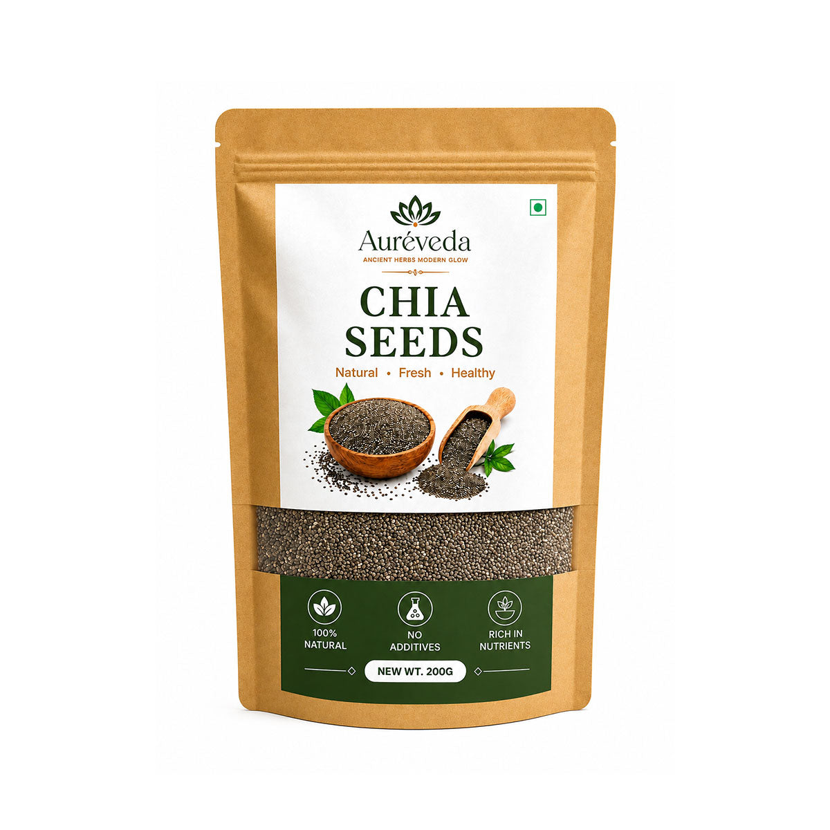 Aureveda Premium Raw Chia Seeds 200g (Pack of 1) | Seed for Eating | Healthy Snacks | Good for Weight Management | Nutrient-Rich Superfood, High in Omega-3 Fatty Acids, Fiber, Protein