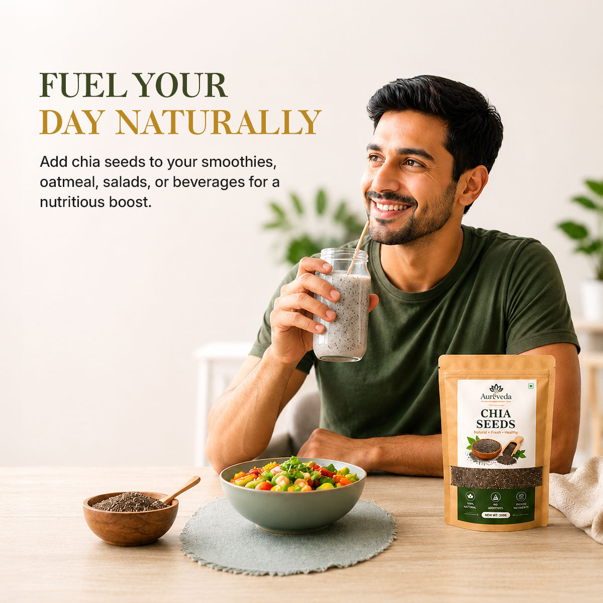 Aureveda Premium Raw Chia Seeds 200g (Pack of 1) | Seed for Eating | Healthy Snacks | Good for Weight Management | Nutrient-Rich Superfood, High in Omega-3 Fatty Acids, Fiber, Protein