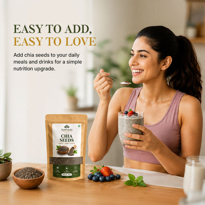 Aureveda Premium Raw Chia Seeds 200g (Pack of 1) | Seed for Eating | Healthy Snacks | Good for Weight Management | Nutrient-Rich Superfood, High in Omega-3 Fatty Acids, Fiber, Protein