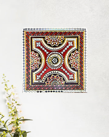 Colorful Square Tapestry Lippan Art, 18 Inch x 18 Inch