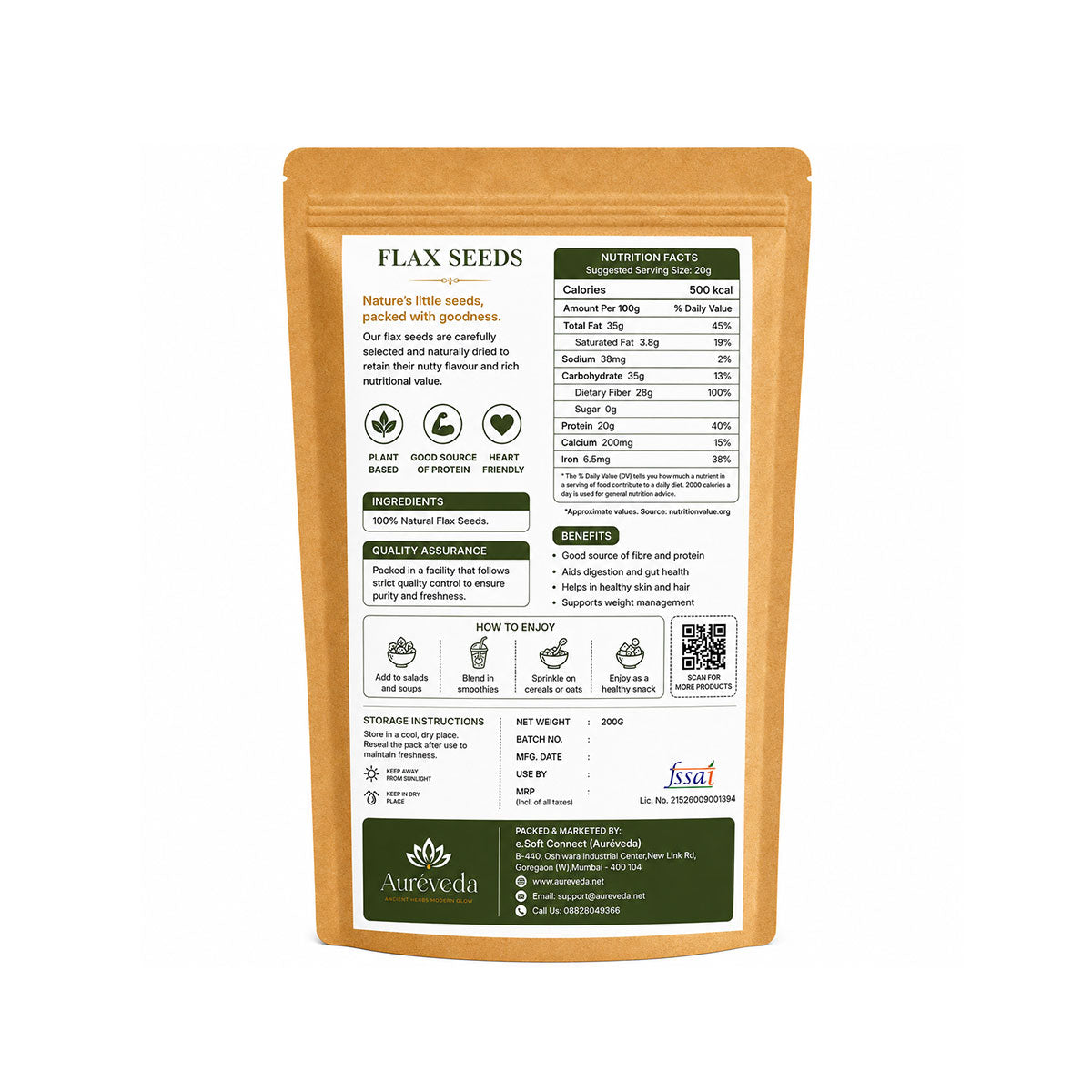 Aureveda 200g Premium Flax Seeds | Alsi Beej for Weight Loss, Hair Growth & Skin Care | High Protein, Omega 3 & Fibre Rich | Authentic Superfood from Bihar for Healthy Living & Daily Energy