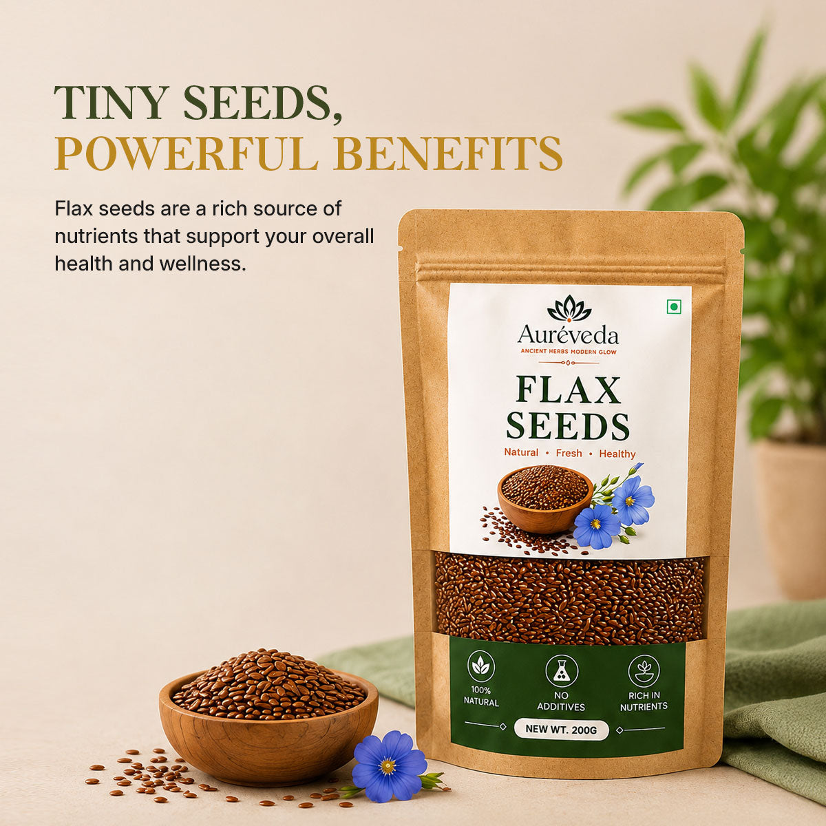 Aureveda 200g Premium Flax Seeds | Alsi Beej for Weight Loss, Hair Growth & Skin Care | High Protein, Omega 3 & Fibre Rich | Authentic Superfood from Bihar for Healthy Living & Daily Energy