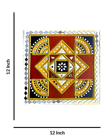 Geometric Elegance On A Square Lippan Art, 12 Inch x 12 Inch