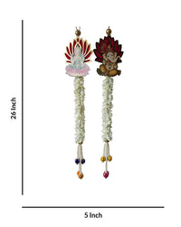 Goddess Lakshmi and Lord Ganesha Wall Hanging Floral Garlands and Beaded Accents, 26 Inch x 5 Inch