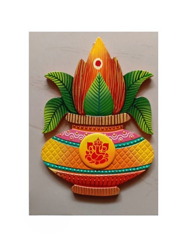 Traditional Indian Kalash With Lord Ganesh Wall Hanging, 10 Inch x 8 Inch