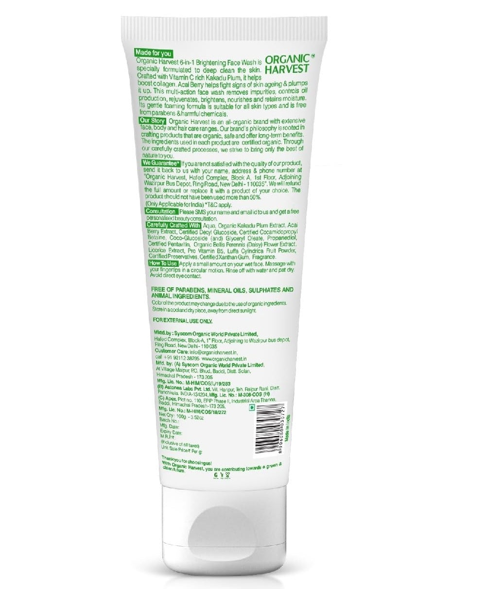 Organic Harvest 6-in-1 Brightening Face Wash, 100 gm