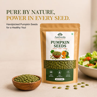 Aureveda Pumpkin Seeds 200g - 30g Protein per 100g | Rich in Zinc