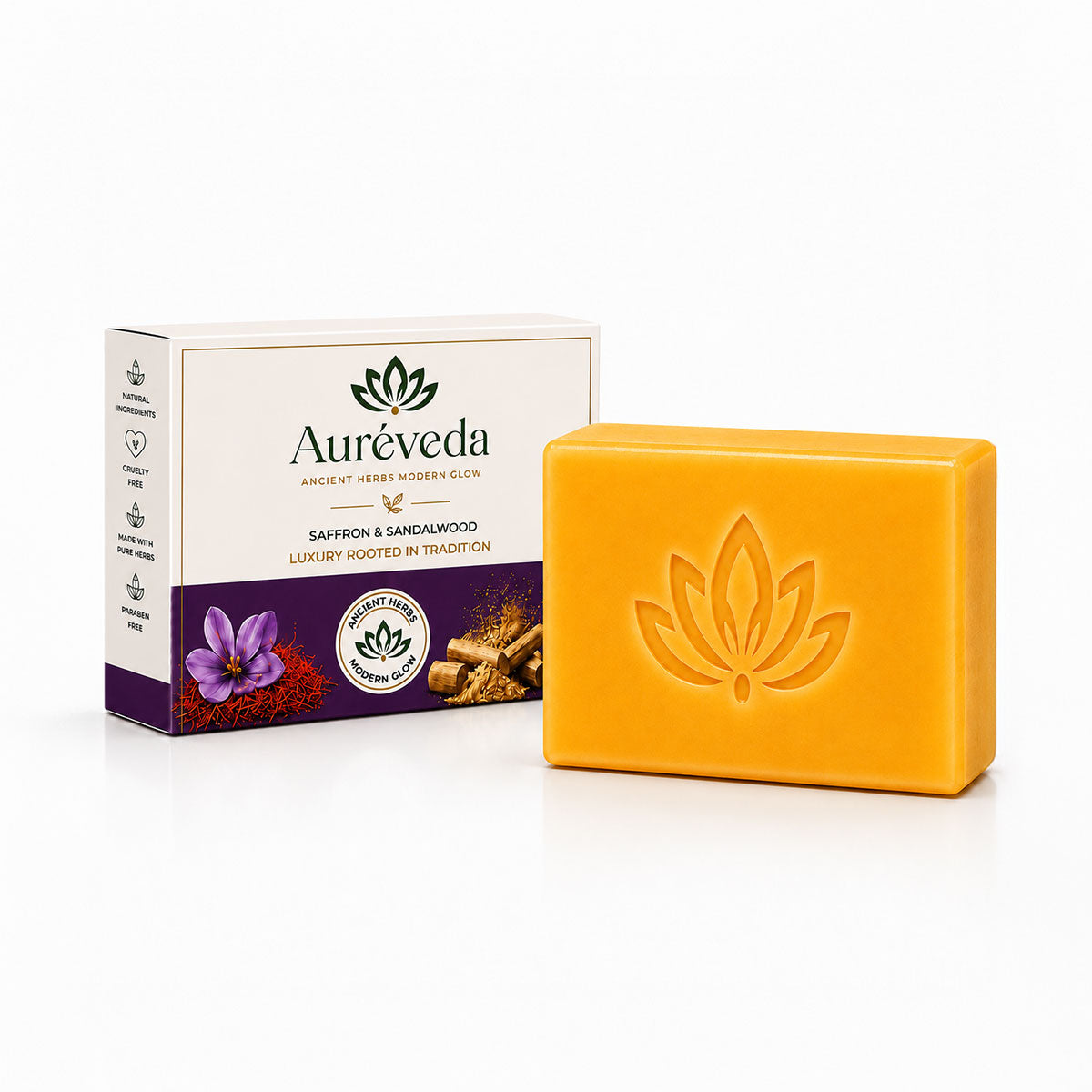 Herbal Bath Bar Soap for Deep Cleansing & Skin Brightening 100g (Saffron & Sandalwood (Pack of 1)