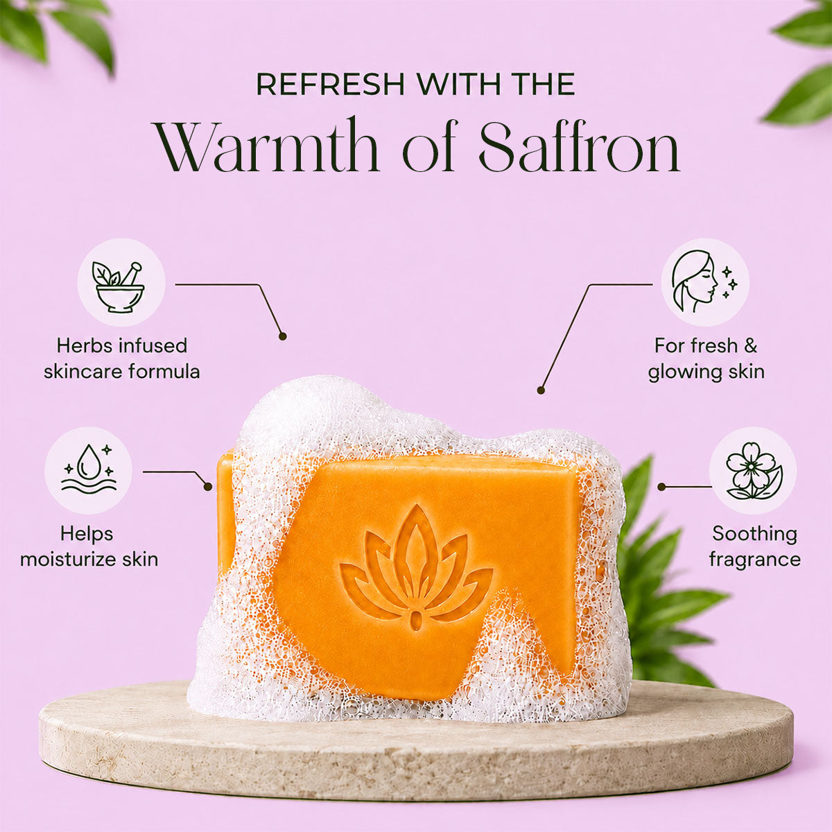 Herbal Bath Bar Soap for Deep Cleansing & Skin Brightening 100g (Saffron & Sandalwood (Pack of 3)