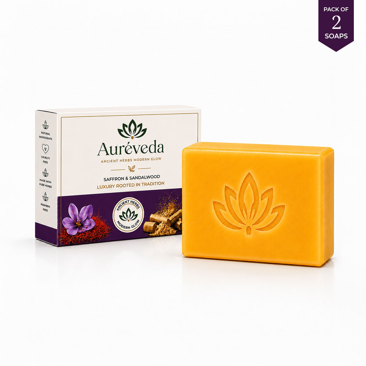 Herbal Bath Bar Soap for Deep Cleansing & Skin Brightening 100g (Saffron & Sandalwood (Pack of 2)