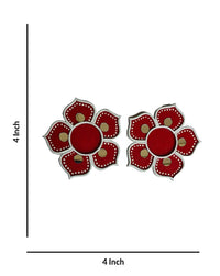 Stylized Red Flower Decorations Mandalas Tealight Candle Holders, 4 Inch x 4 Inch