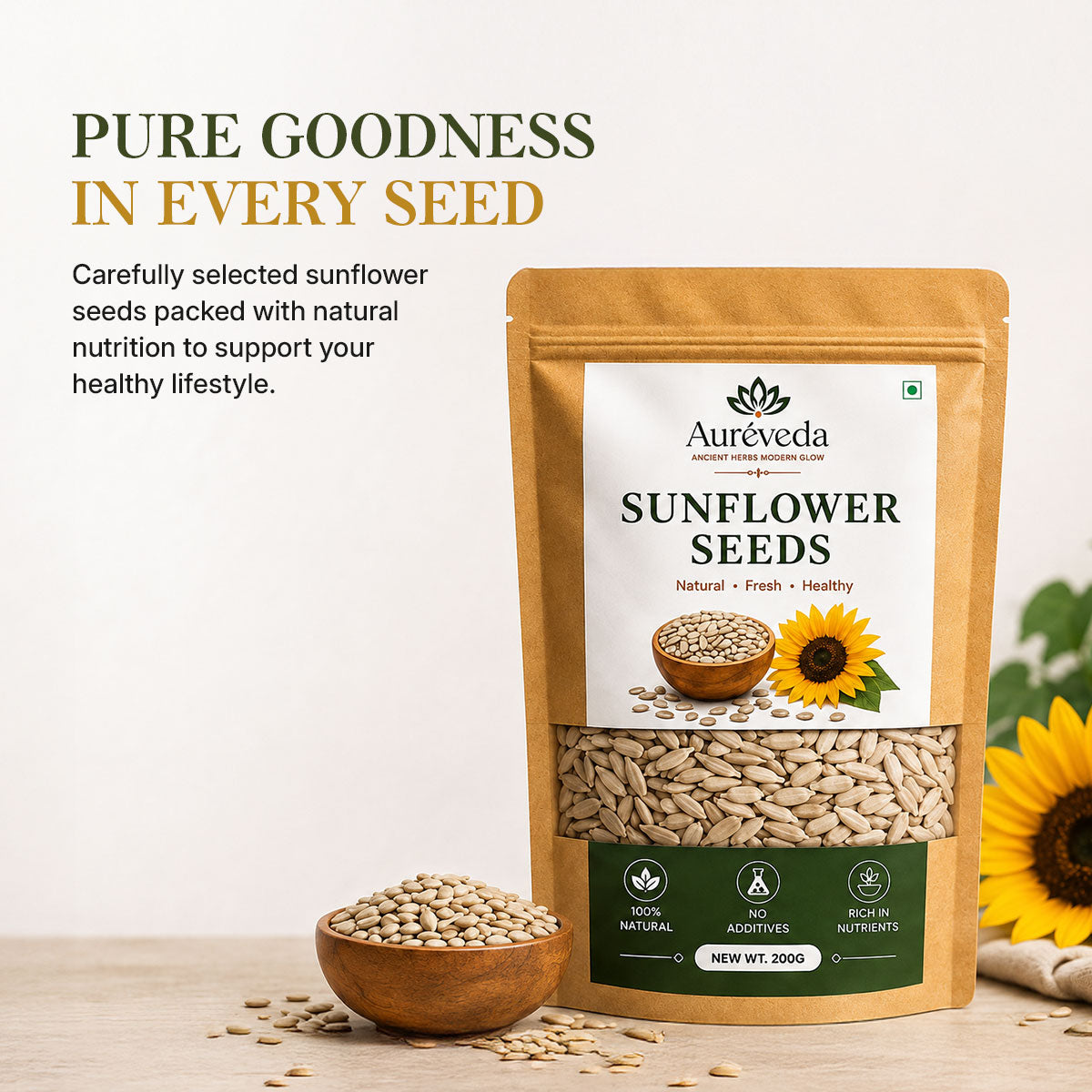 Aureveda Raw Sunflower Seeds 200g - Vitamin E Rich Super Seeds