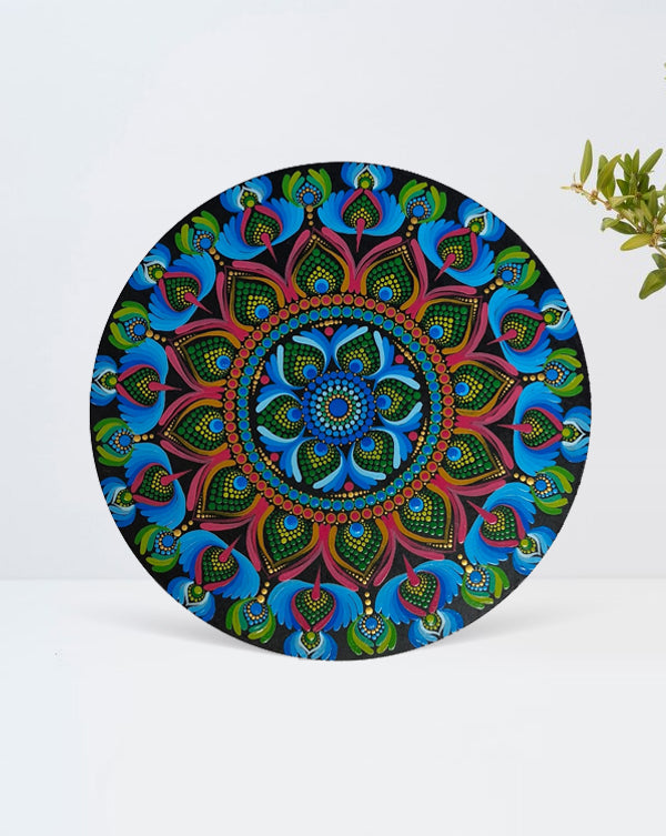 Symmetrical Floral Vibrant Mandala Artwork, 14 Inch x 14 Inch