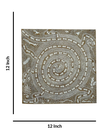 Vibrancy Of Life Around An Anthill Tribal Warli Art, 12 Inch x 12 Inch