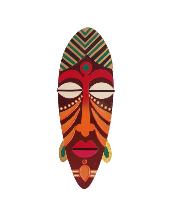 Vibrant Tribal Mask with Geometric Patterns Decorative Wall Art, 12 Inch x 4 Inch