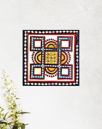 Vibrant Geometric Mirror Lippan Art, 12 Inch x 12 Inch