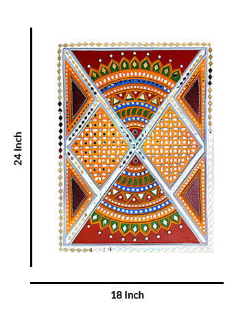 Vibrant Geometric Mandala Lippan Artwork, 18 Inch x 24 Inch