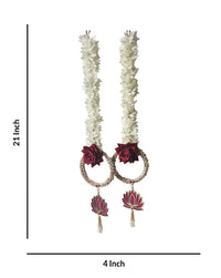 White Flower Garlands Adorned with Crimson Roses and Delicate Lotus Charms, 21 Inch x 4 Inch