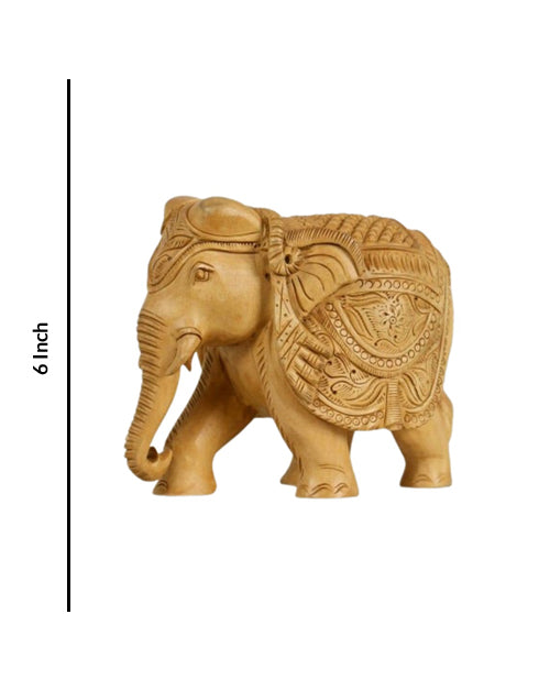 Wooden Carving Handcrafted Elephant, 6 Inch