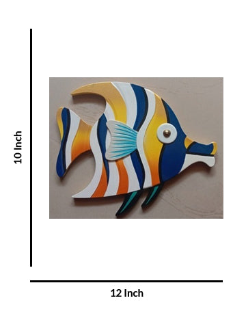 Vibrant Striped Fish Handcrafted Wooden Art, 12 Inch x 10 Inch