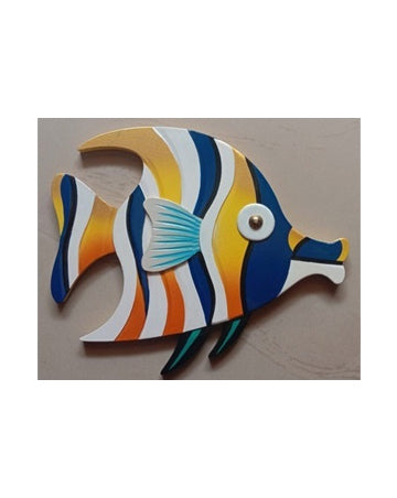 Vibrant Striped Fish Handcrafted Wooden Art, 12 Inch x 10 Inch